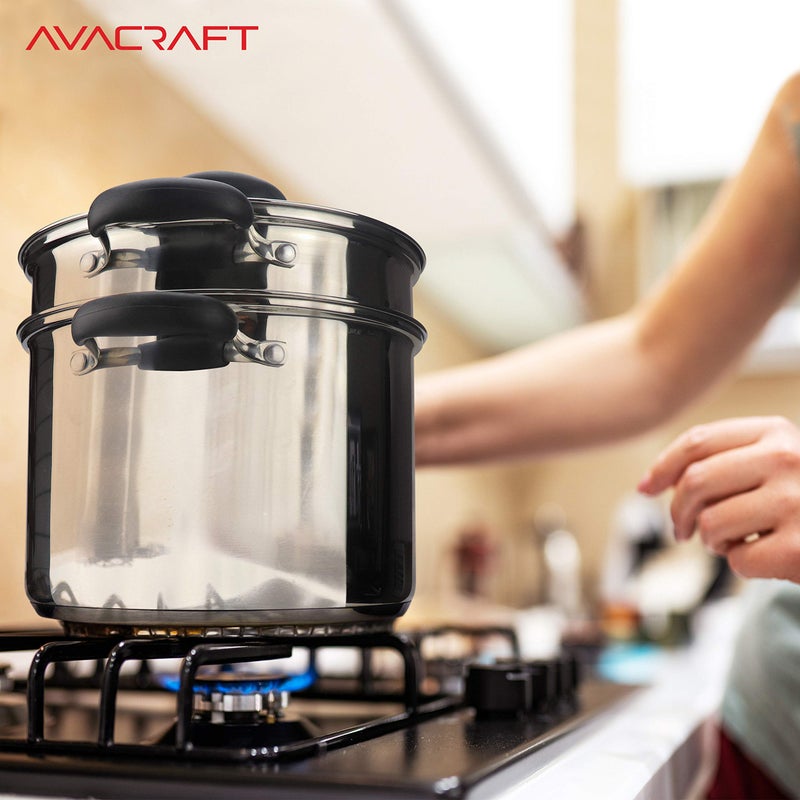 AVACRAFT 18/10 Stainless Steel, 4 Piece Pasta Pot with Strainer Insert, Stock Pot with Steamer Basket and Pasta Pot Insert, Pasta Cooker Set with Glass Lid, 7 Quart - Image 5